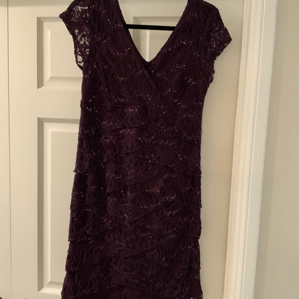 Dressbarn Purple Flutter Sleeve Sheath Dress